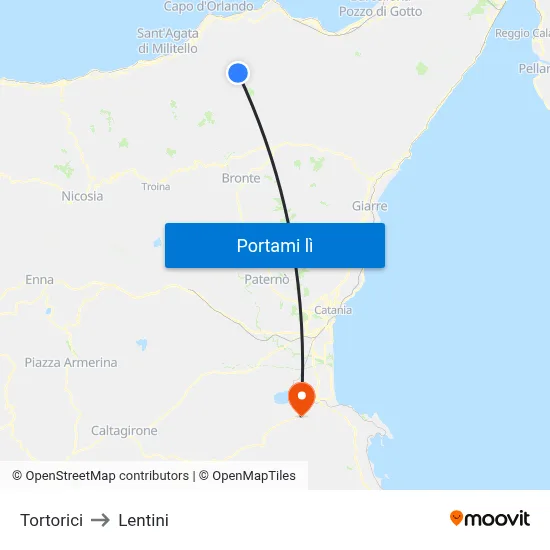 Tortorici to Lentini map