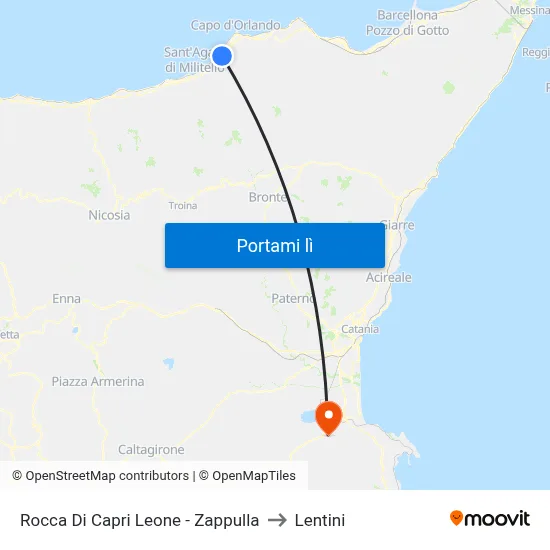 Rocca Di Capri Leone - Zappulla to Lentini map