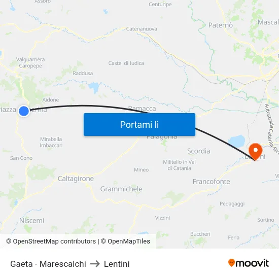 Gaeta - Marescalchi to Lentini map