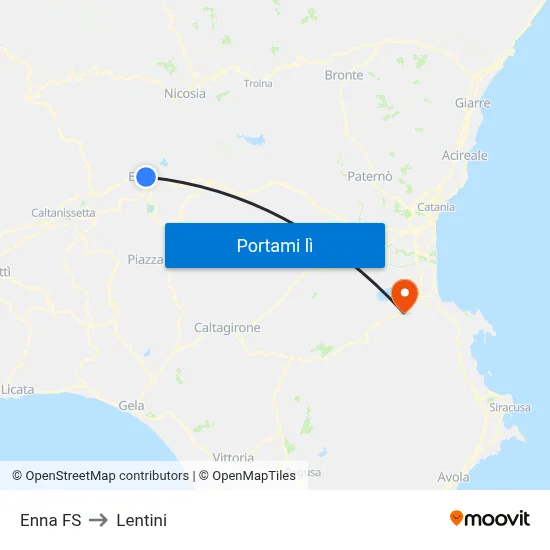 Enna FS to Lentini map