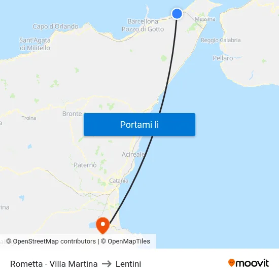 Rometta - Villa Martina to Lentini map