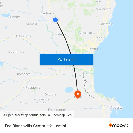 Fce Biancavilla Centro to Lentini map