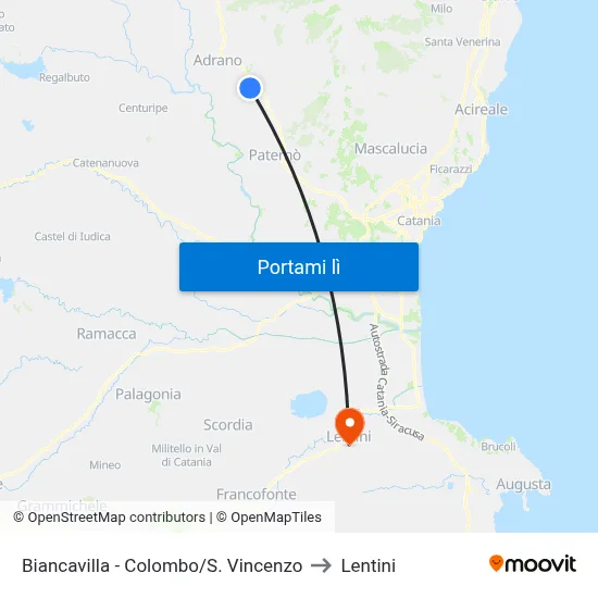 Biancavilla - Colombo/S. Vincenzo to Lentini map