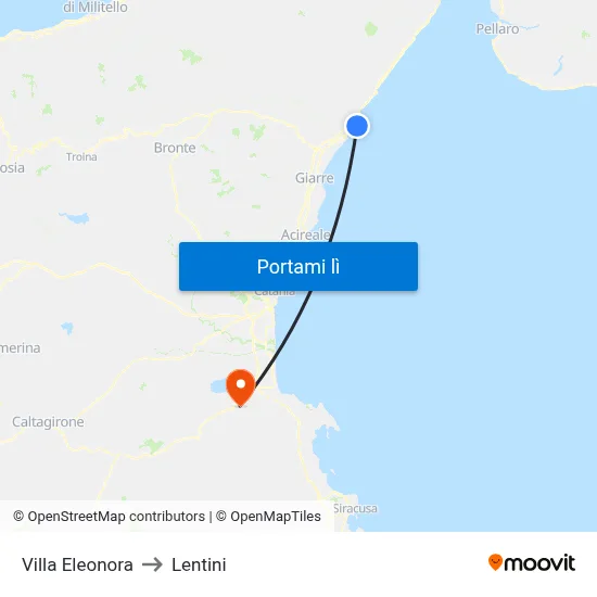 Villa Eleonora to Lentini map