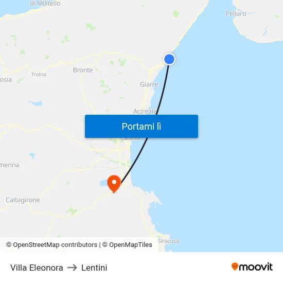 Villa Eleonora to Lentini map
