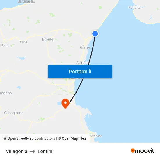 Villagonia to Lentini map