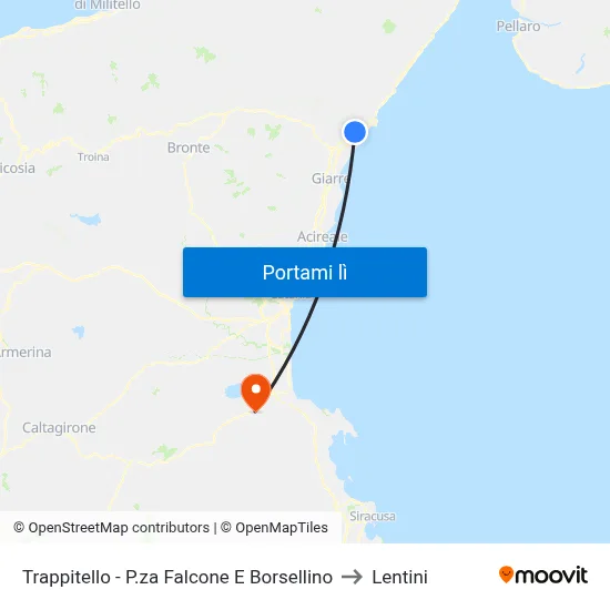 Trappitello - P.za Falcone E Borsellino to Lentini map