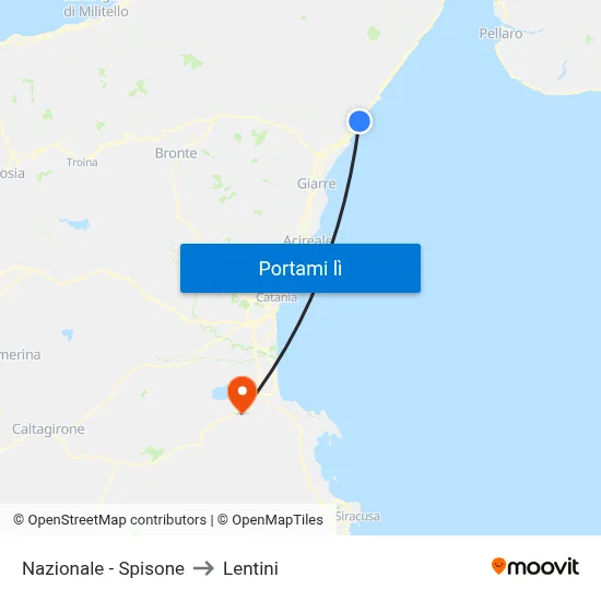 Nazionale - Spisone to Lentini map