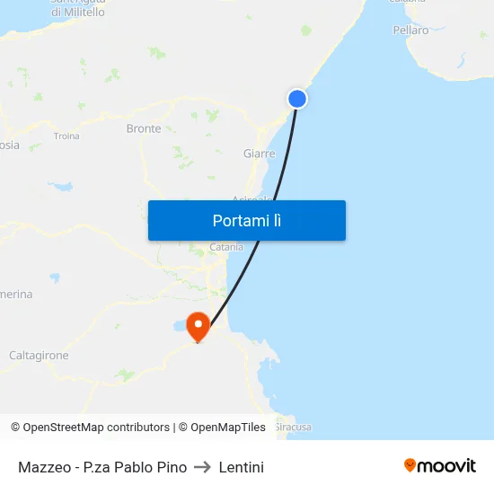 Mazzeo - P.za Pablo Pino to Lentini map