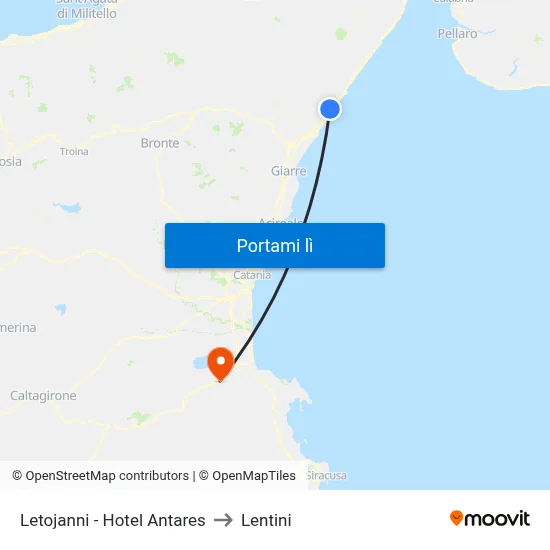 Letojanni - Hotel Antares to Lentini map