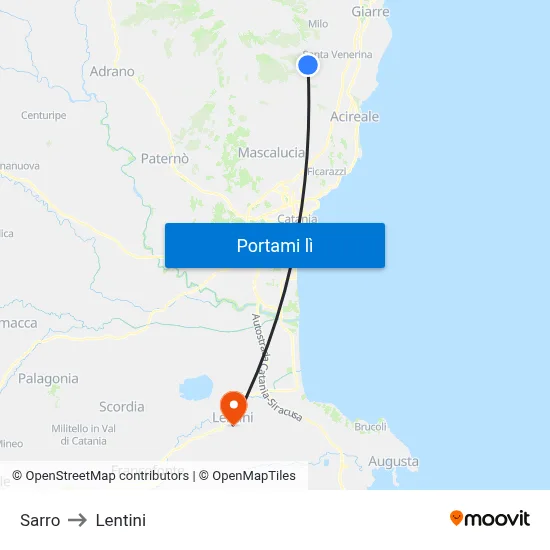 Sarro to Lentini map