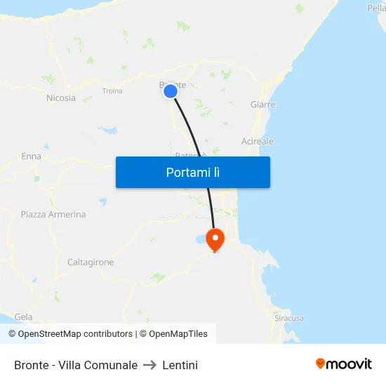 Bronte - Villa Comunale to Lentini map