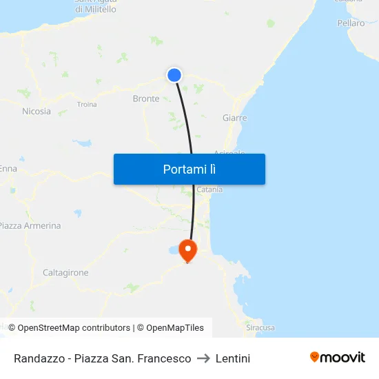 Randazzo - Piazza San. Francesco to Lentini map