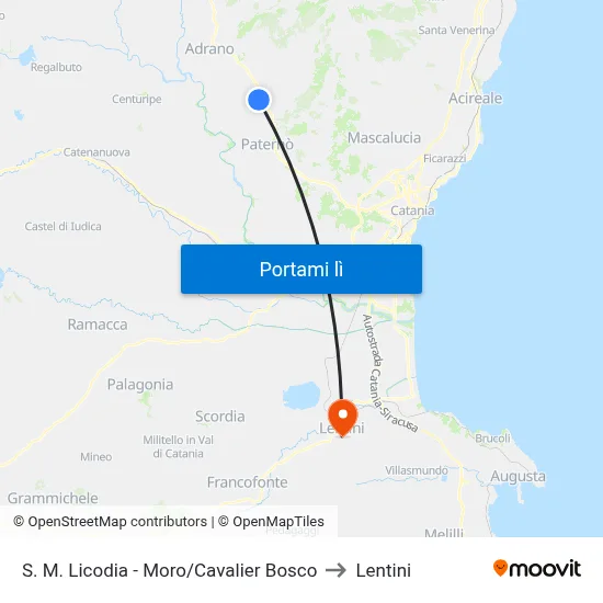 S. M. Licodia - Moro/Cavalier Bosco to Lentini map
