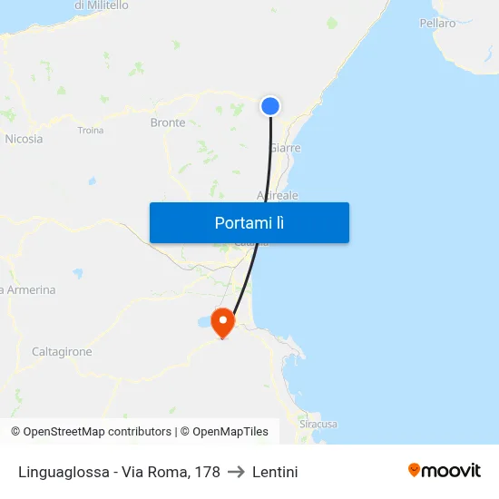 Linguaglossa - Via Roma, 178 to Lentini map