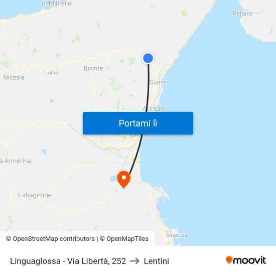 Linguaglossa - Via Libertà, 252 to Lentini map