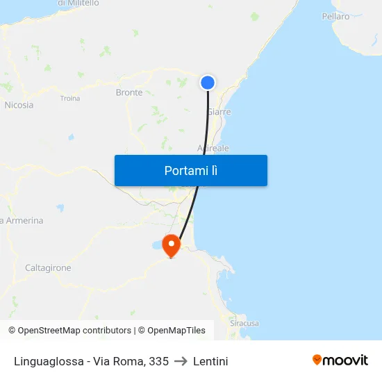 Linguaglossa - Via Roma, 335 to Lentini map
