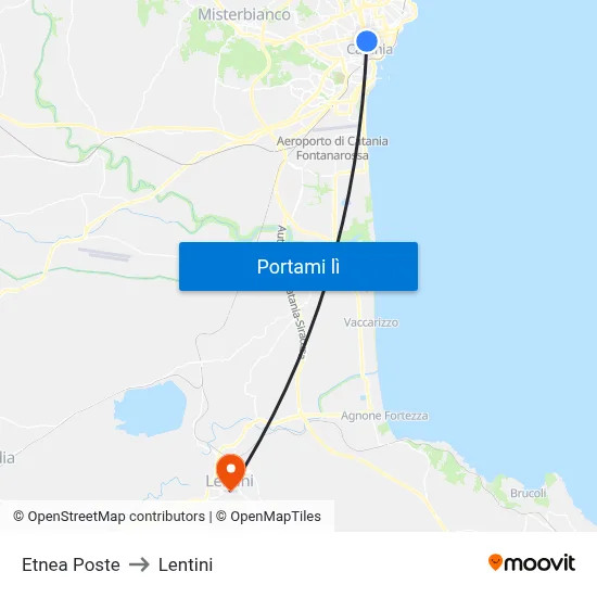 Etnea Poste to Lentini map
