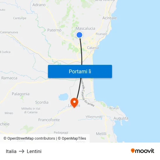Italia to Lentini map