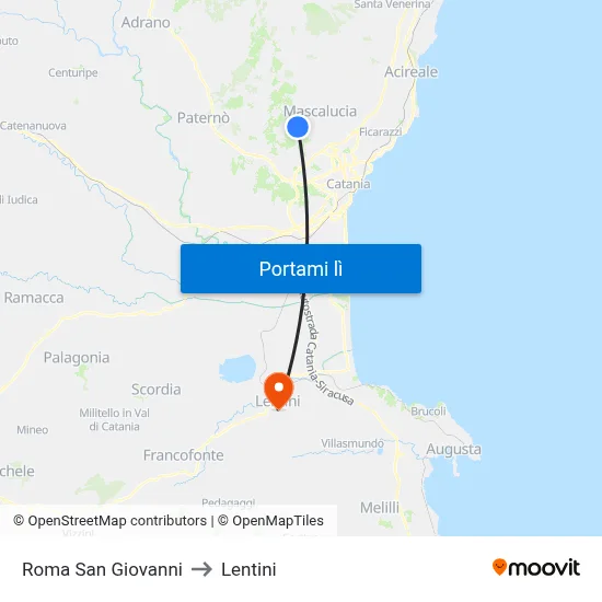 Roma San Giovanni to Lentini map