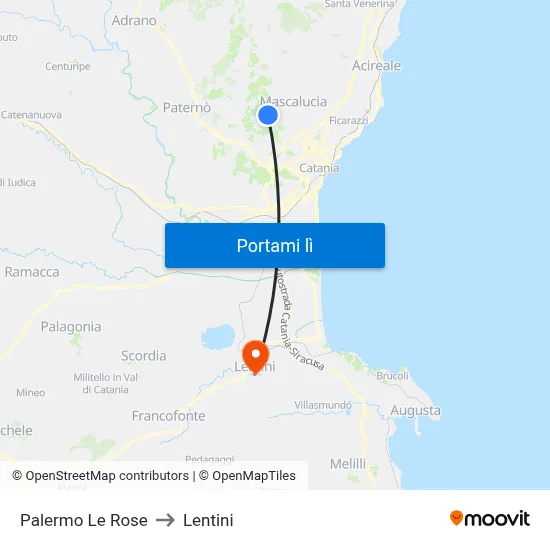Palermo Le Rose to Lentini map