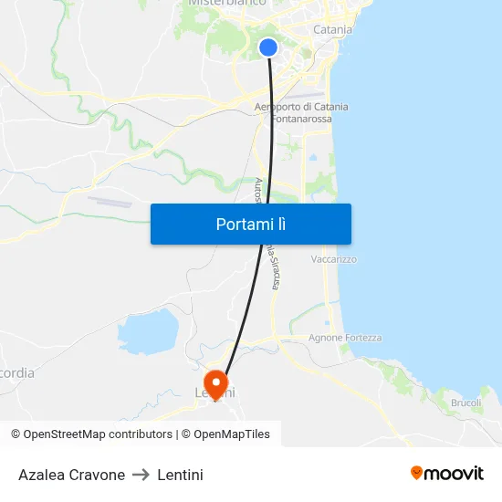Azalea Cravone to Lentini map