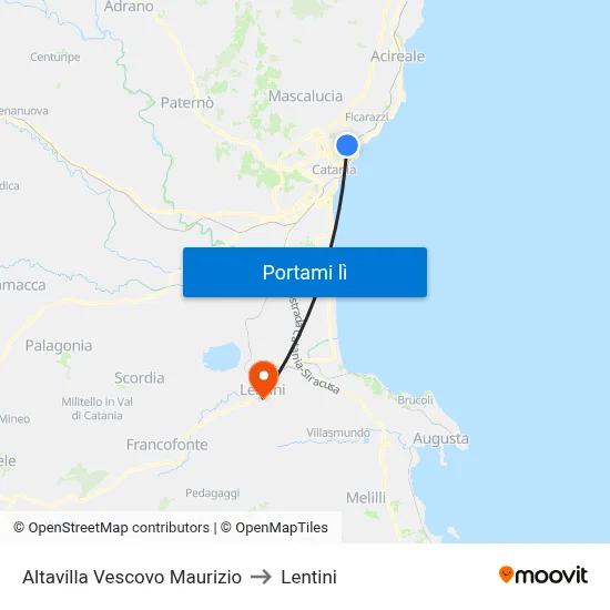 Altavilla Vescovo Maurizio to Lentini map