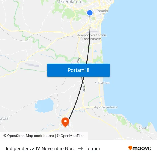 Indipendenza IV Novembre Nord to Lentini map