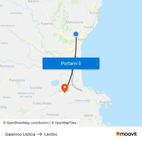 Galermo Ustica to Lentini map