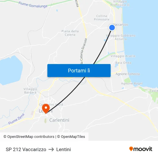 SP 212 Vaccarizzo to Lentini map