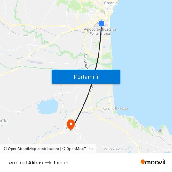 Terminal Alibus to Lentini map