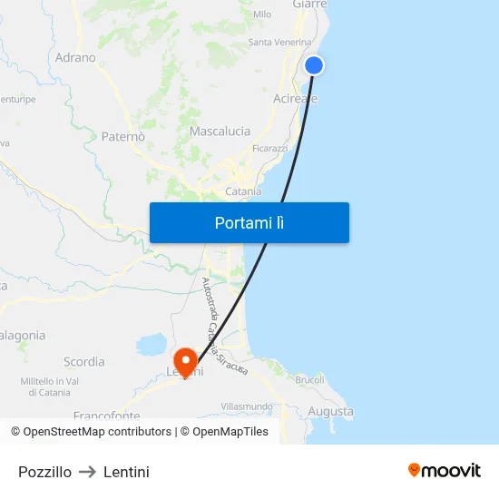 Pozzillo to Lentini map