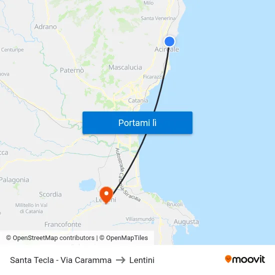 Santa Tecla - Via Caramma to Lentini map