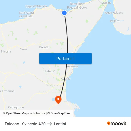 Falcone - Svincolo A20 to Lentini map