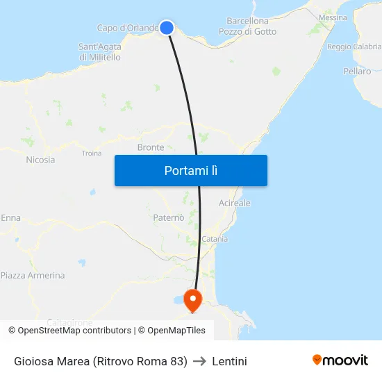 Gioiosa Marea (Ritrovo Roma 83) to Lentini map