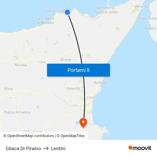 Gliaca Di Piraino to Lentini map