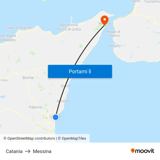 Catania to Messina map