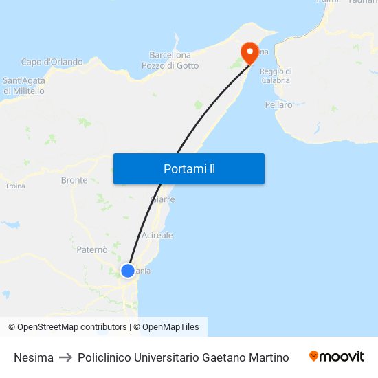 Nesima to Policlinico Universitario Gaetano Martino map