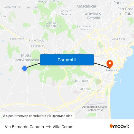 Via Bernardo Cabrera to Villa Cerami map