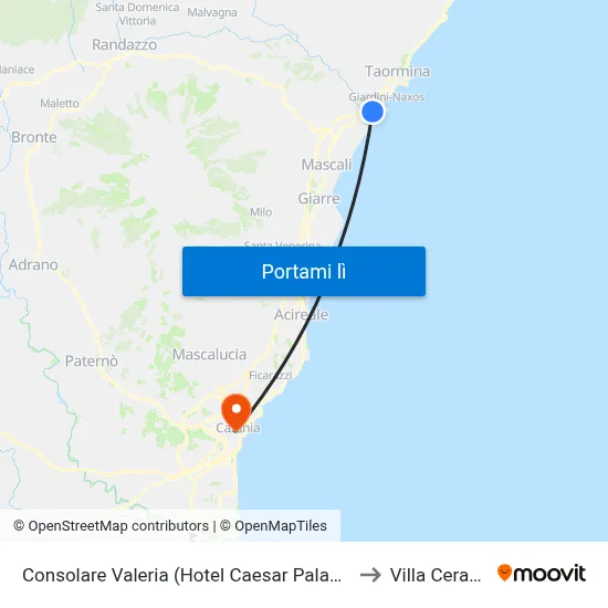 Consolare Valeria (Hotel Caesar Palace) to Villa Cerami map