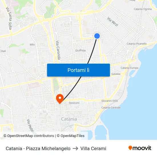 Catania - Piazza Michelangelo to Villa Cerami map