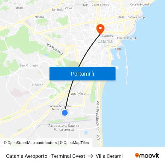 Catania Aeroporto - Terminal Ovest to Villa Cerami map