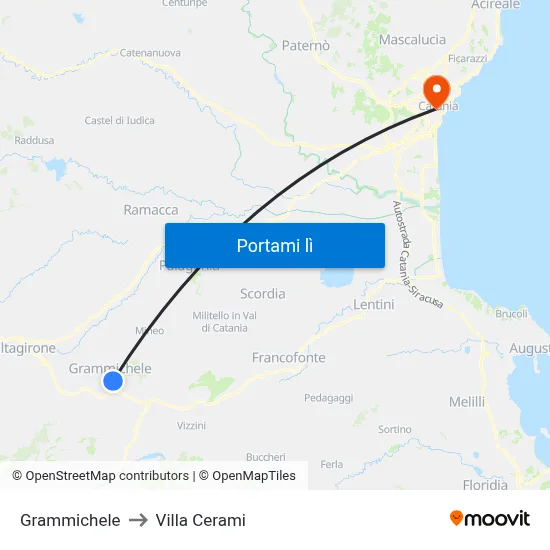 Grammichele to Villa Cerami map