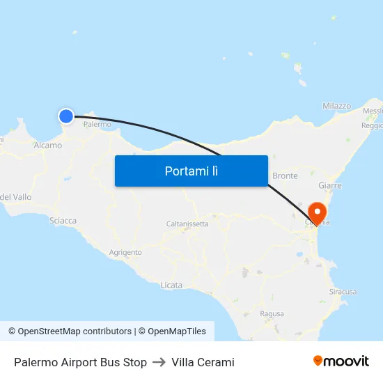 Palermo Airport Bus Stop to Villa Cerami map