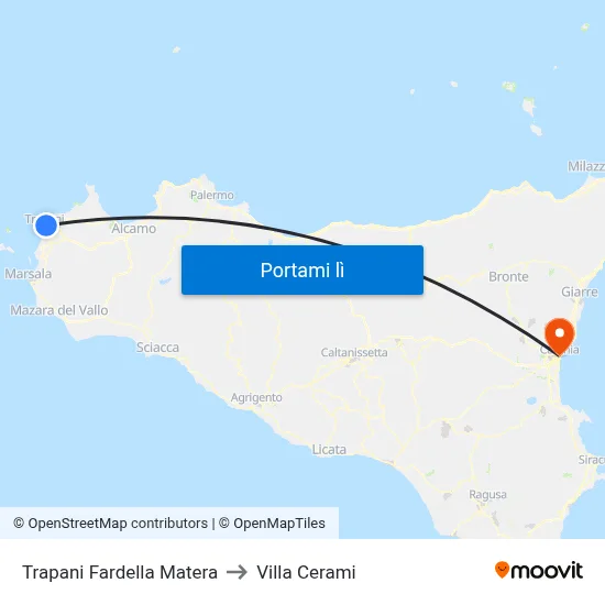 Trapani Fardella Matera to Villa Cerami map