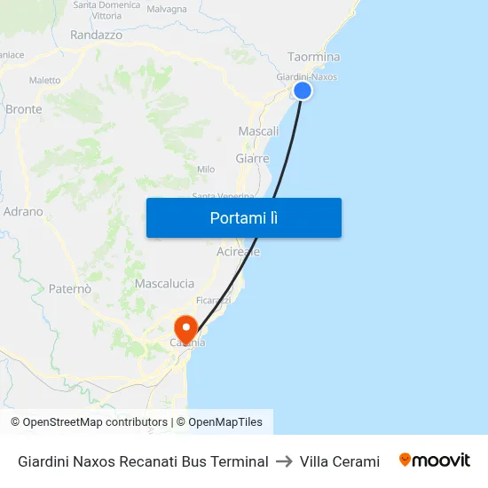 Giardini Naxos Recanati Bus Terminal to Villa Cerami map