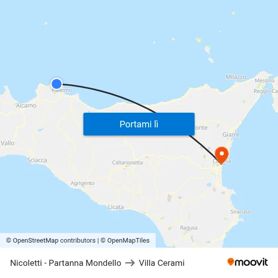 Nicoletti - Partanna Mondello to Villa Cerami map