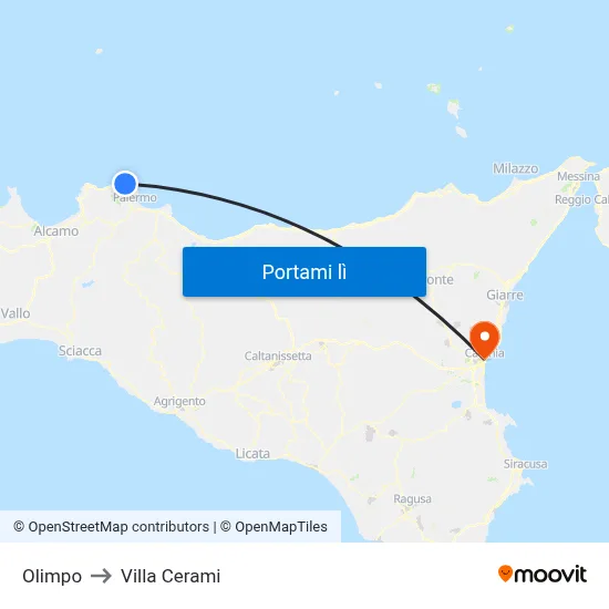 Olimpo to Villa Cerami map