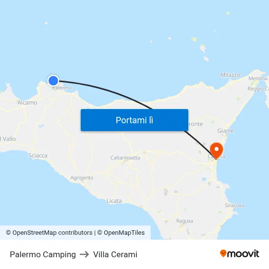 Palermo Camping to Villa Cerami map