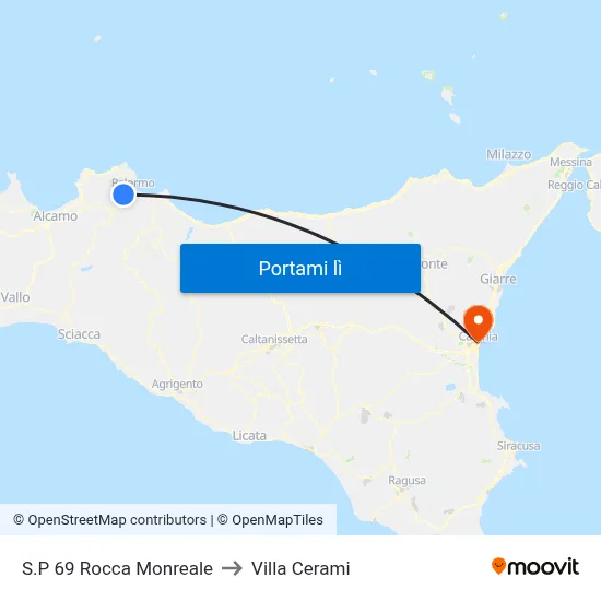 S.P 69 Rocca Monreale to Villa Cerami map